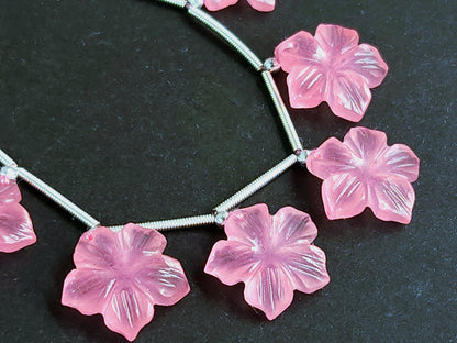 Pink Quartzite Flower Carved Beads