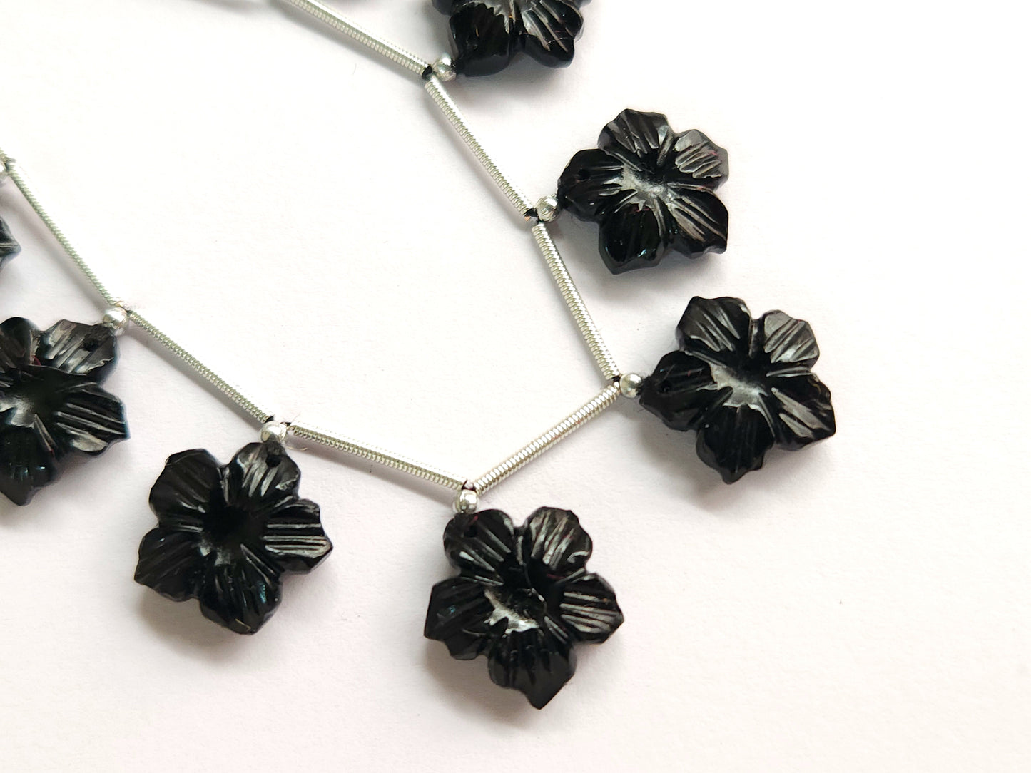 Black Onyx Flower Carved Beads