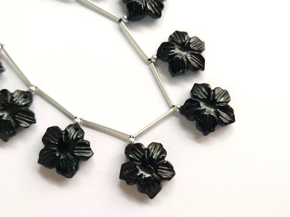 Black Onyx Flower Carved Beads