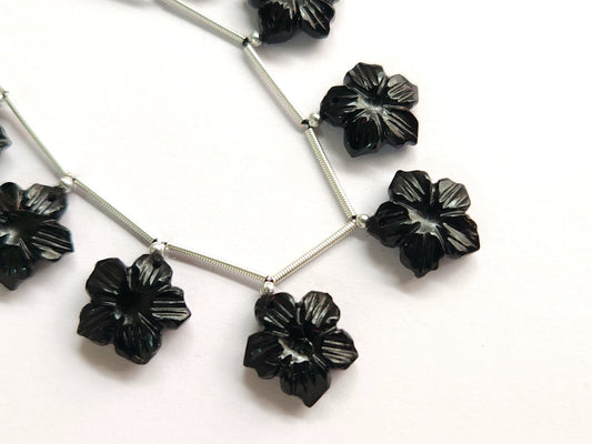 Black Onyx Flower Carved Beads