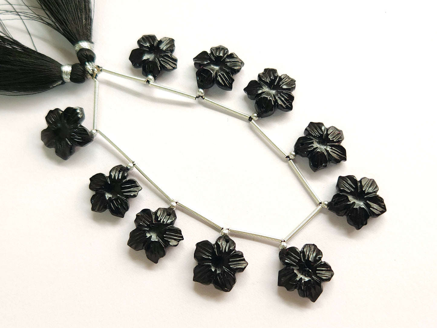 Black Onyx Flower Carved Beads