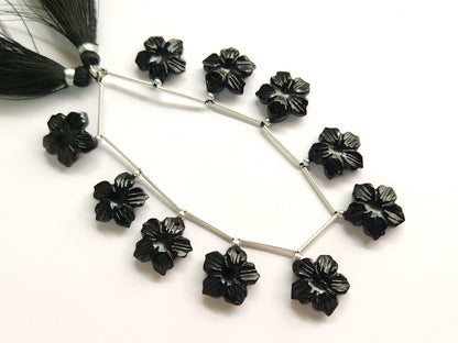 Black Onyx Flower Carved Beads