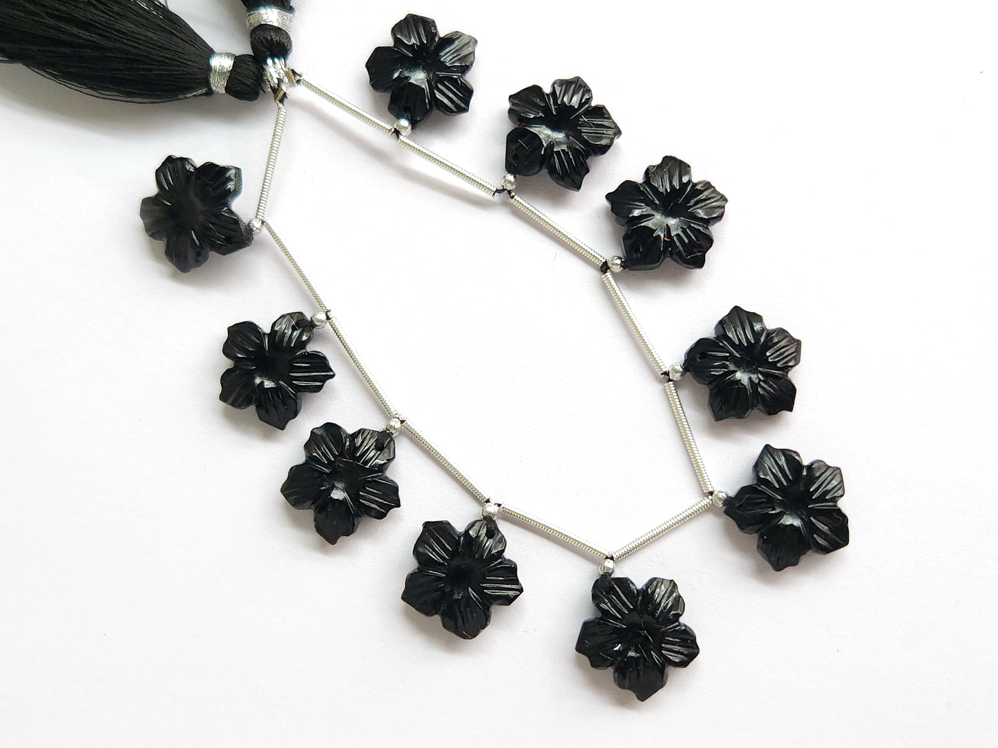 Black Onyx Flower Carved Beads