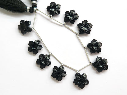Black Onyx Flower Carved Beads