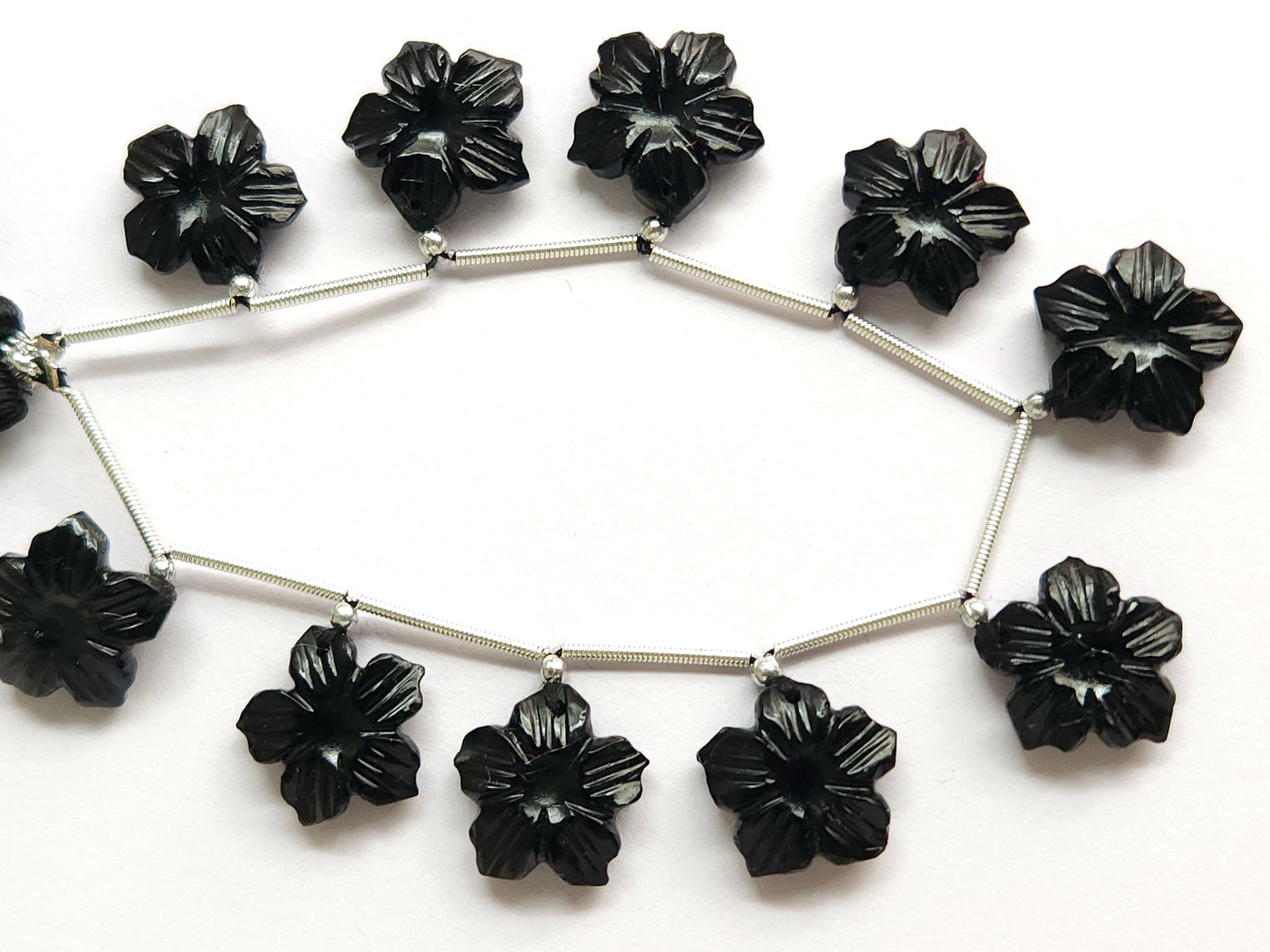Black Onyx Flower Carved Beads