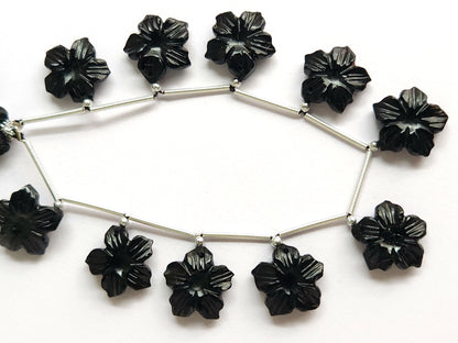 Black Onyx Flower Carved Beads