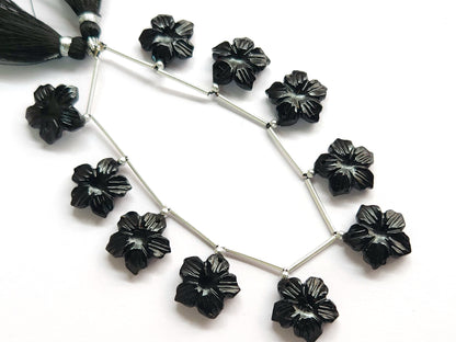 Black Onyx Flower Carved Beads