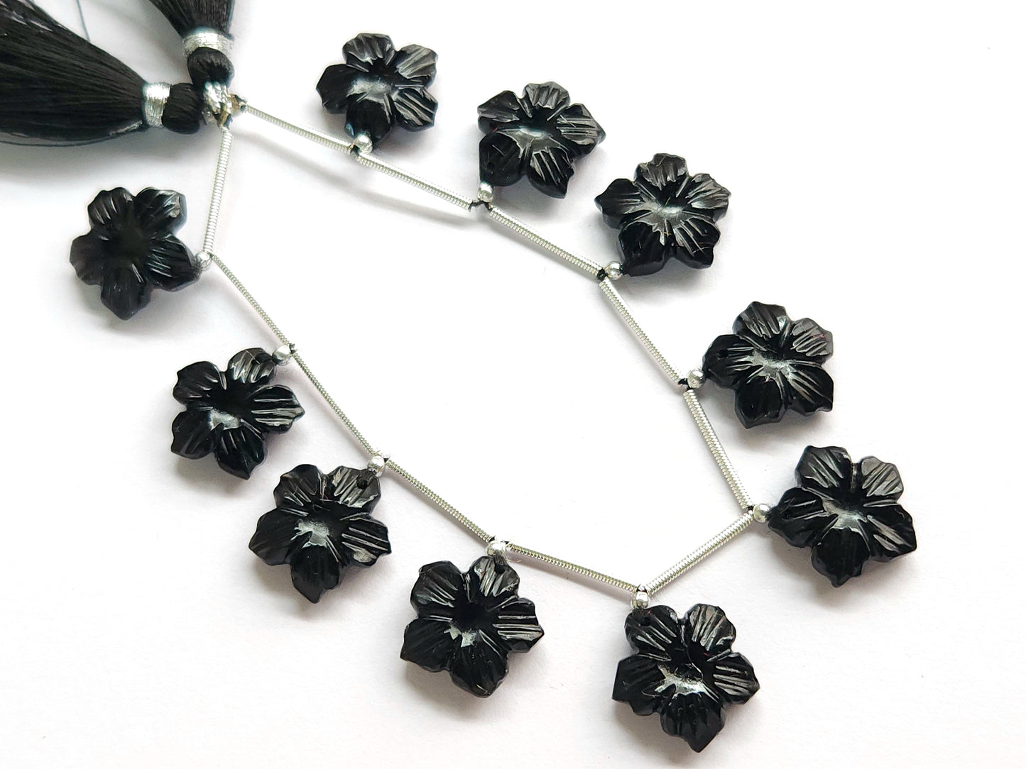 Black Onyx Flower Carved Beads