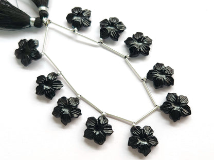 Black Onyx Flower Carved Beads