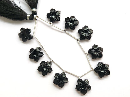 Black Onyx Flower Carved Beads
