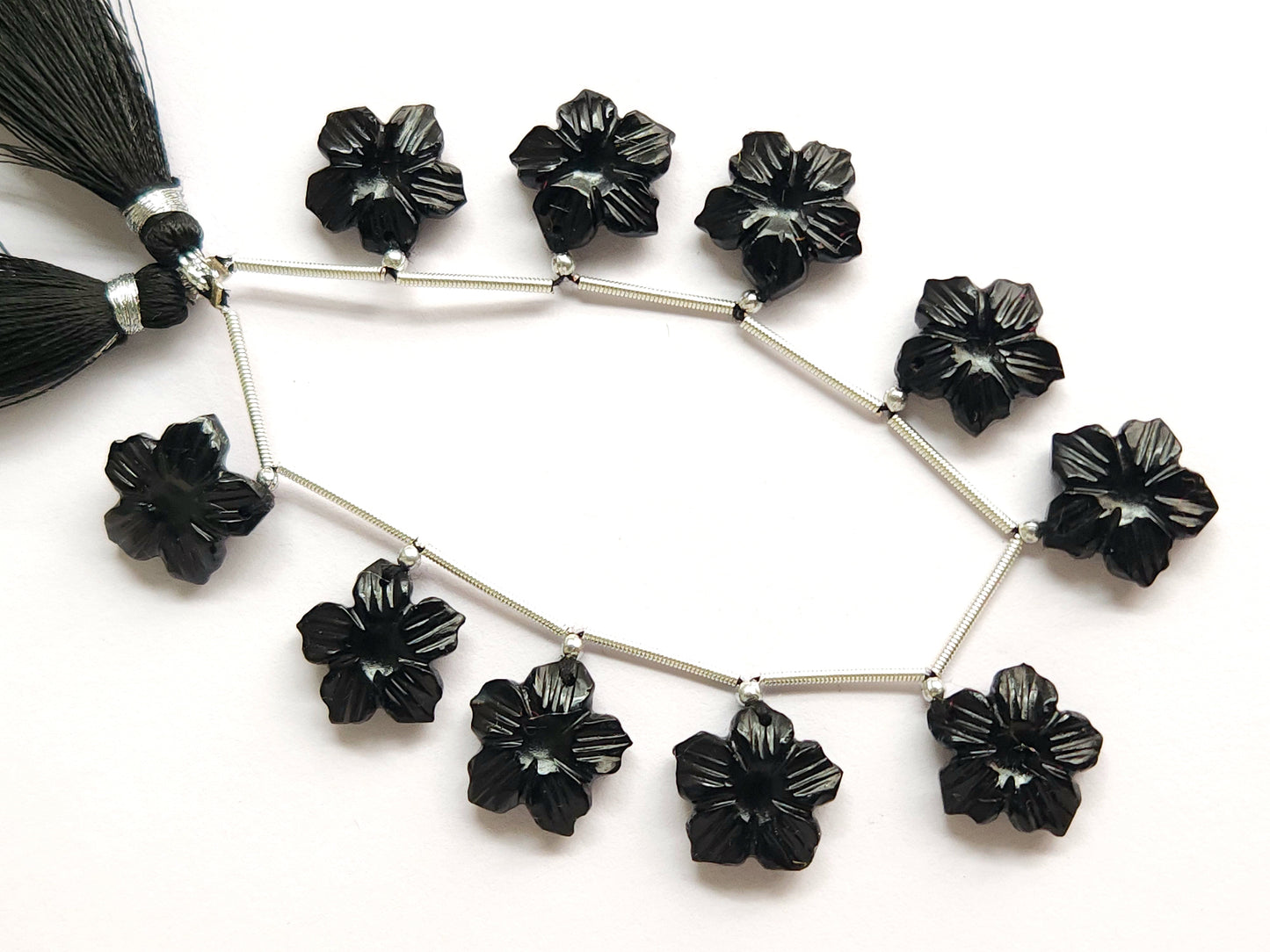 Black Onyx Flower Carved Beads