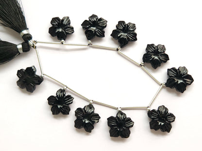 Black Onyx Flower Carved Beads