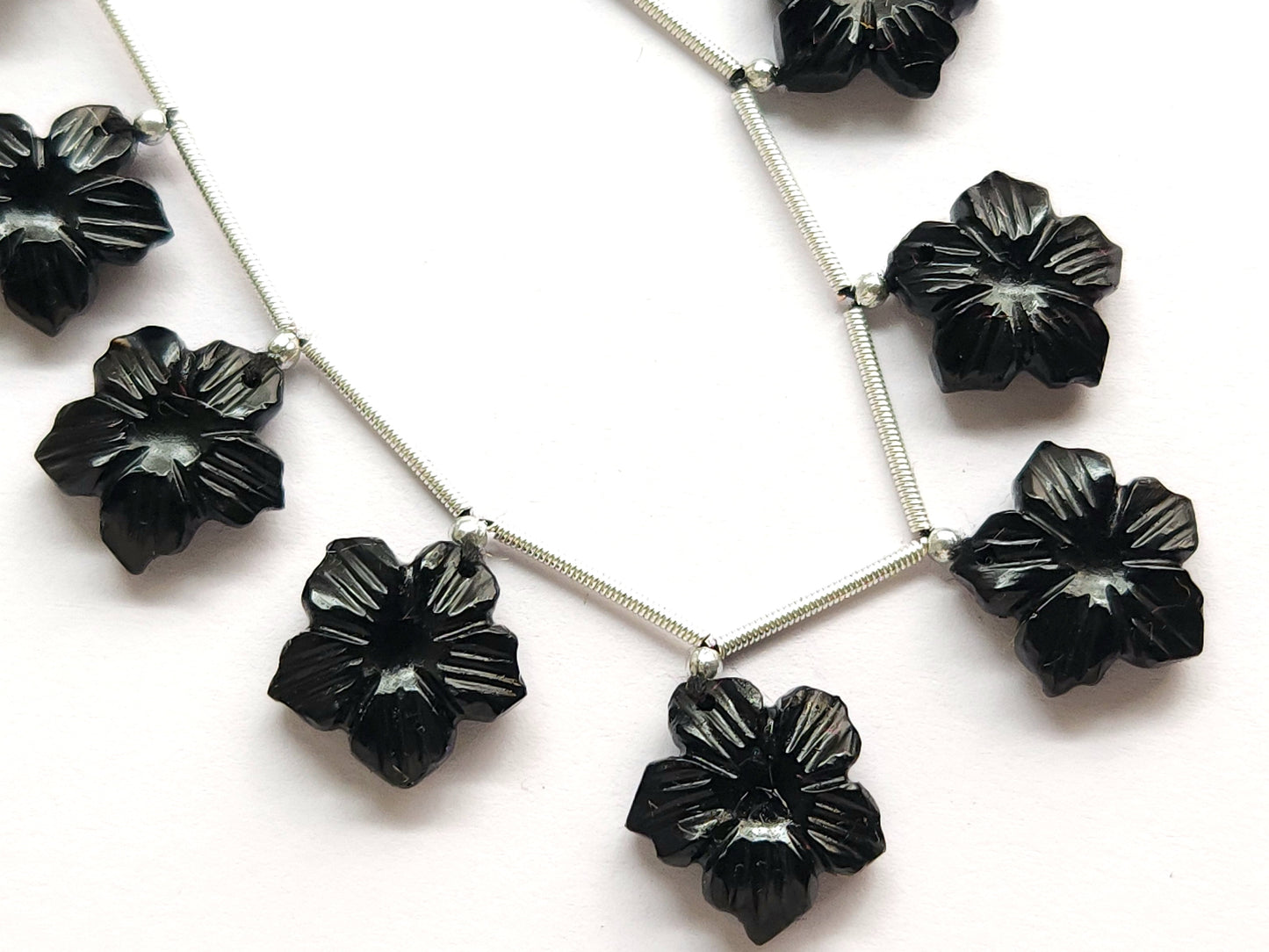 Black Onyx Flower Carved Beads