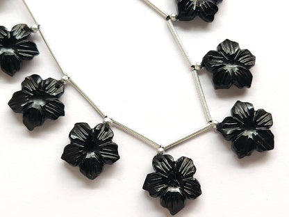 Black Onyx Flower Carved Beads