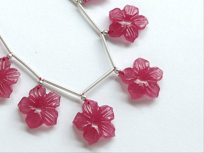 Fuchsia Pink Quartzite Flower Carved Beads