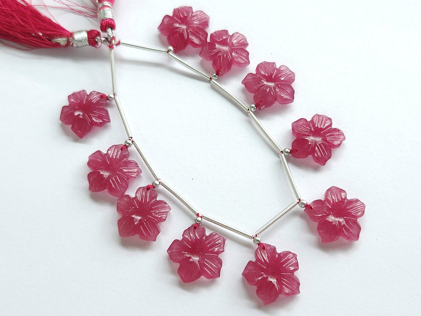 Fuchsia Pink Quartzite Flower Carved Beads