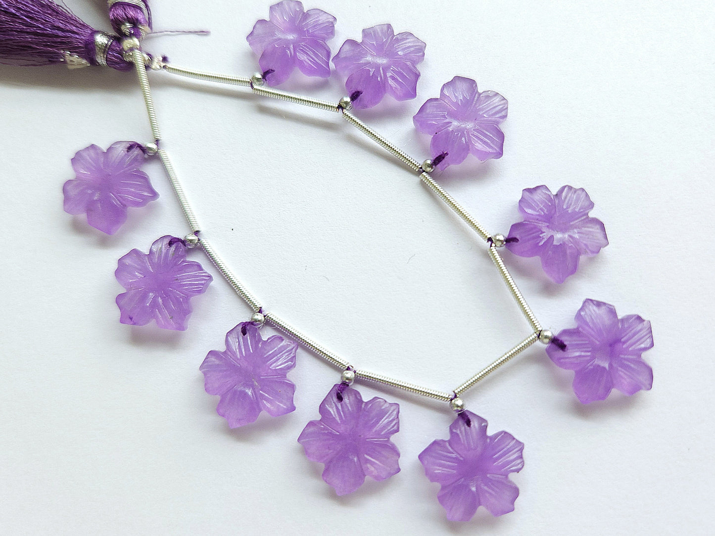 Lavender Quartzite Flower Carved Beads