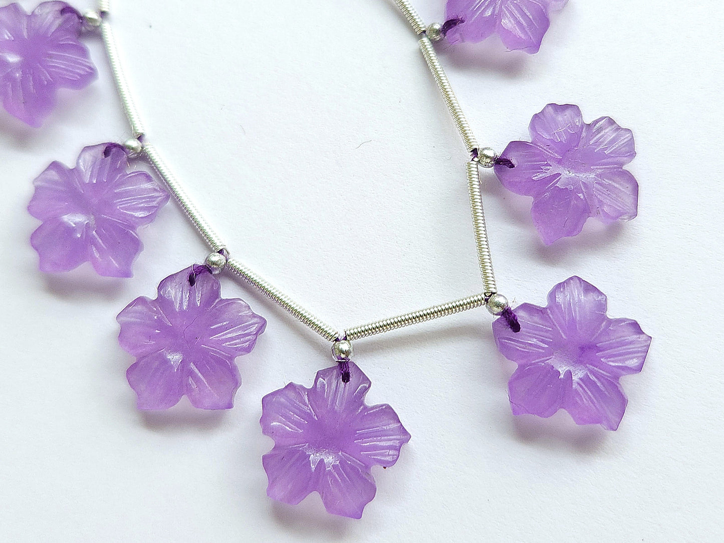 Lavender Quartzite Flower Carved Beads