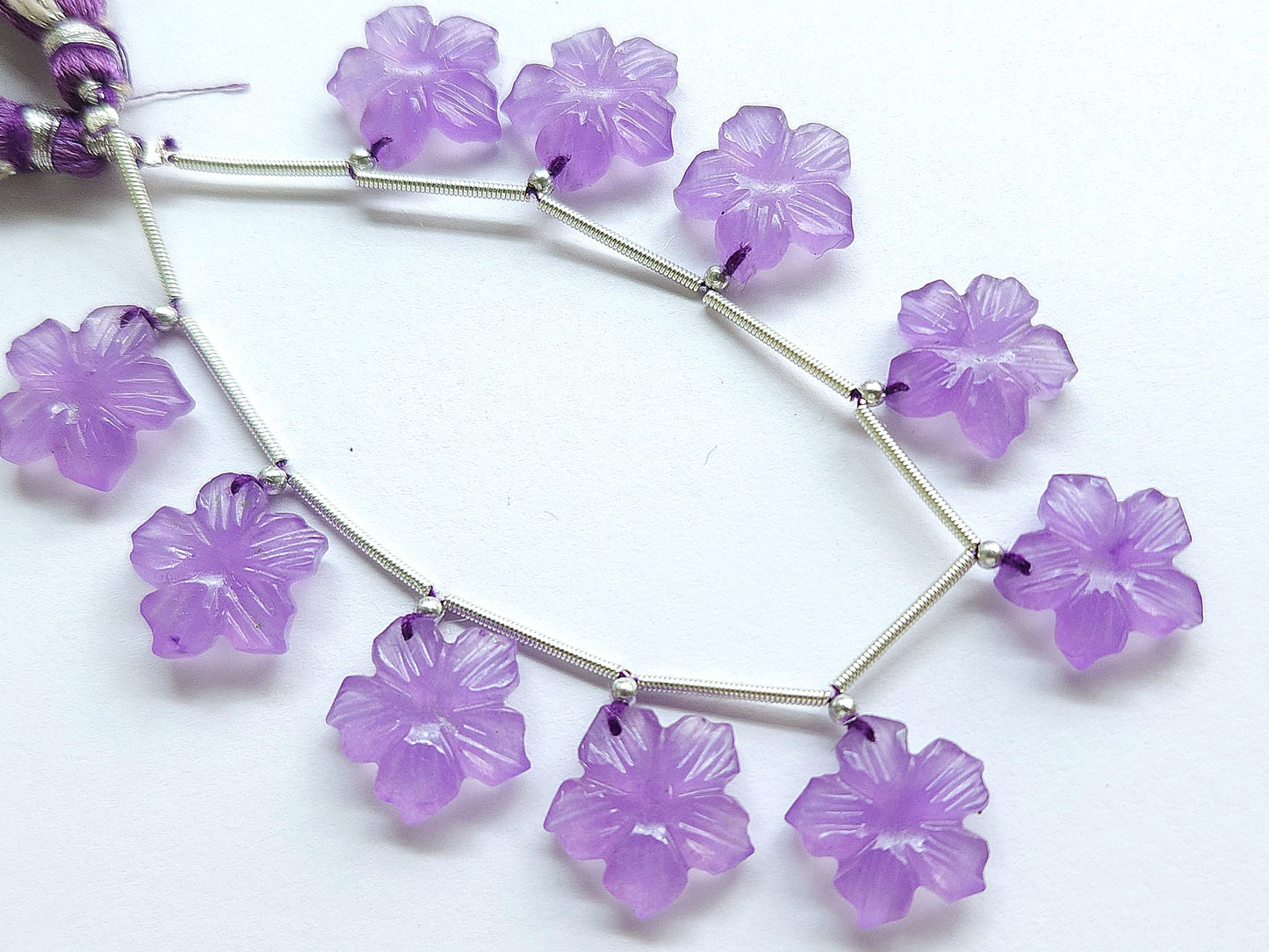 Lavender Quartzite Flower Carved Beads