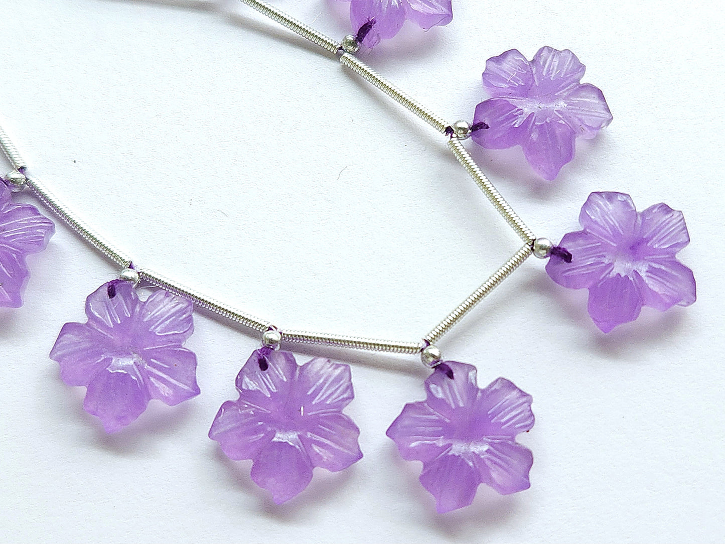 Lavender Quartzite Flower Carved Beads