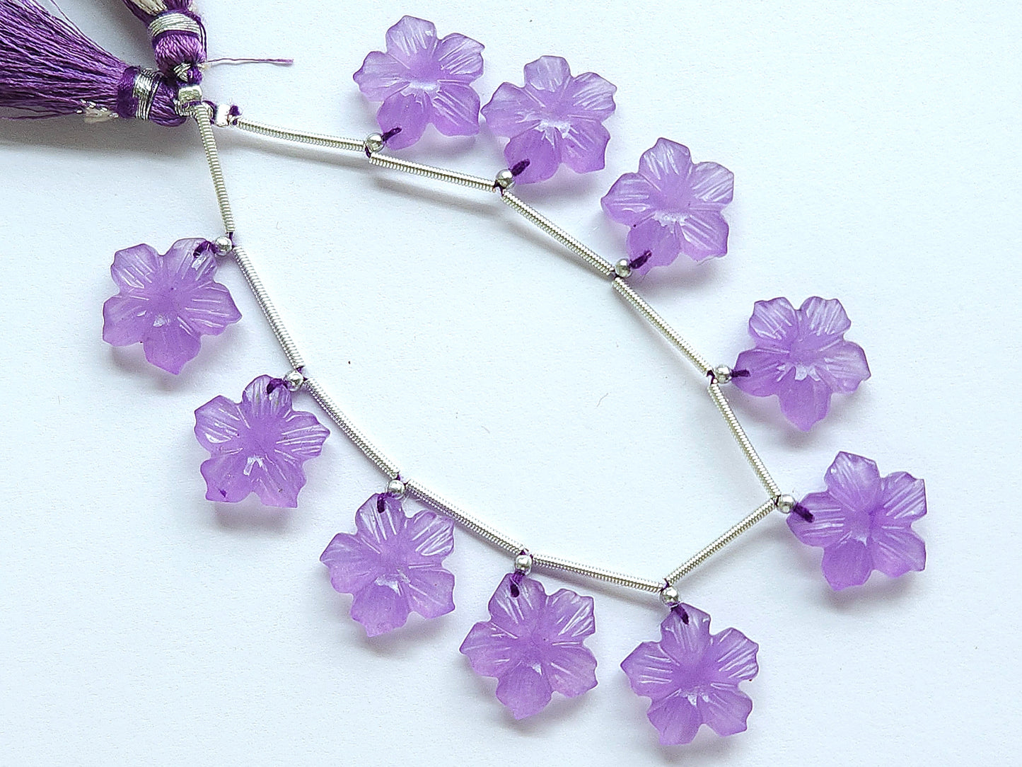 Lavender Quartzite Flower Carved Beads