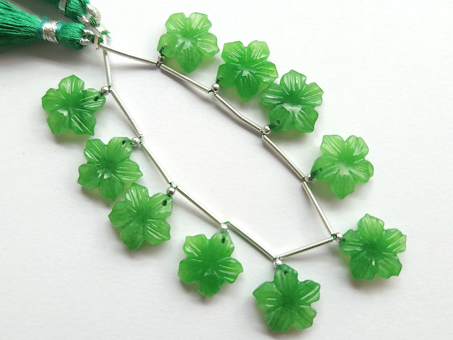 Green Quartzite Flower Carved Beads