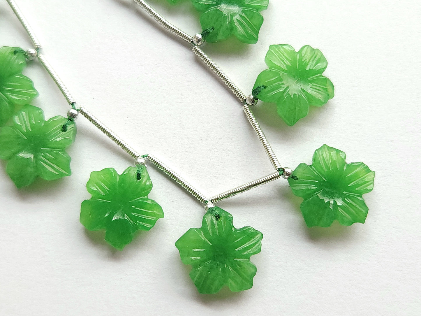 Green Quartzite Flower Carved Beads