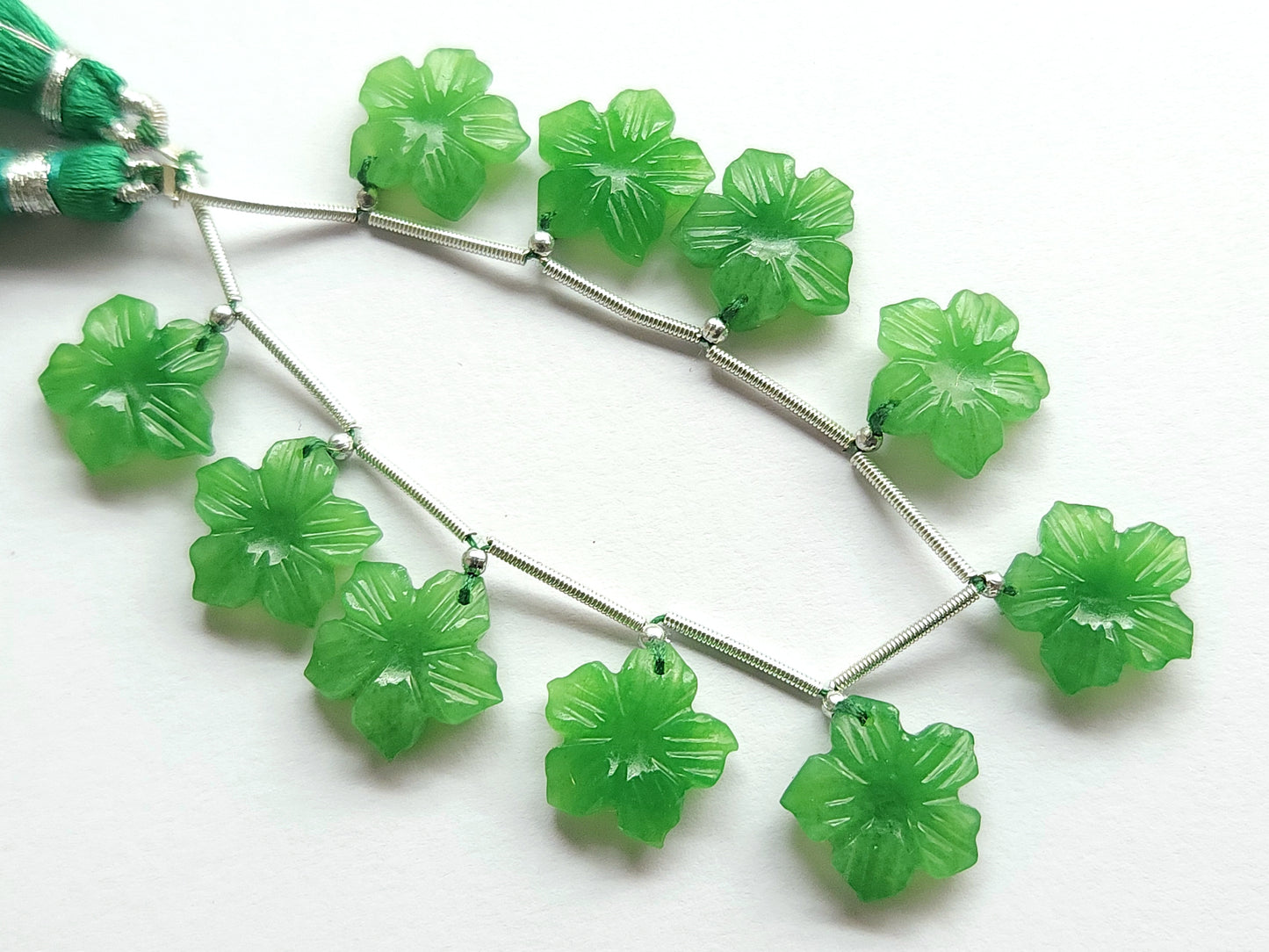 Green Quartzite Flower Carved Beads
