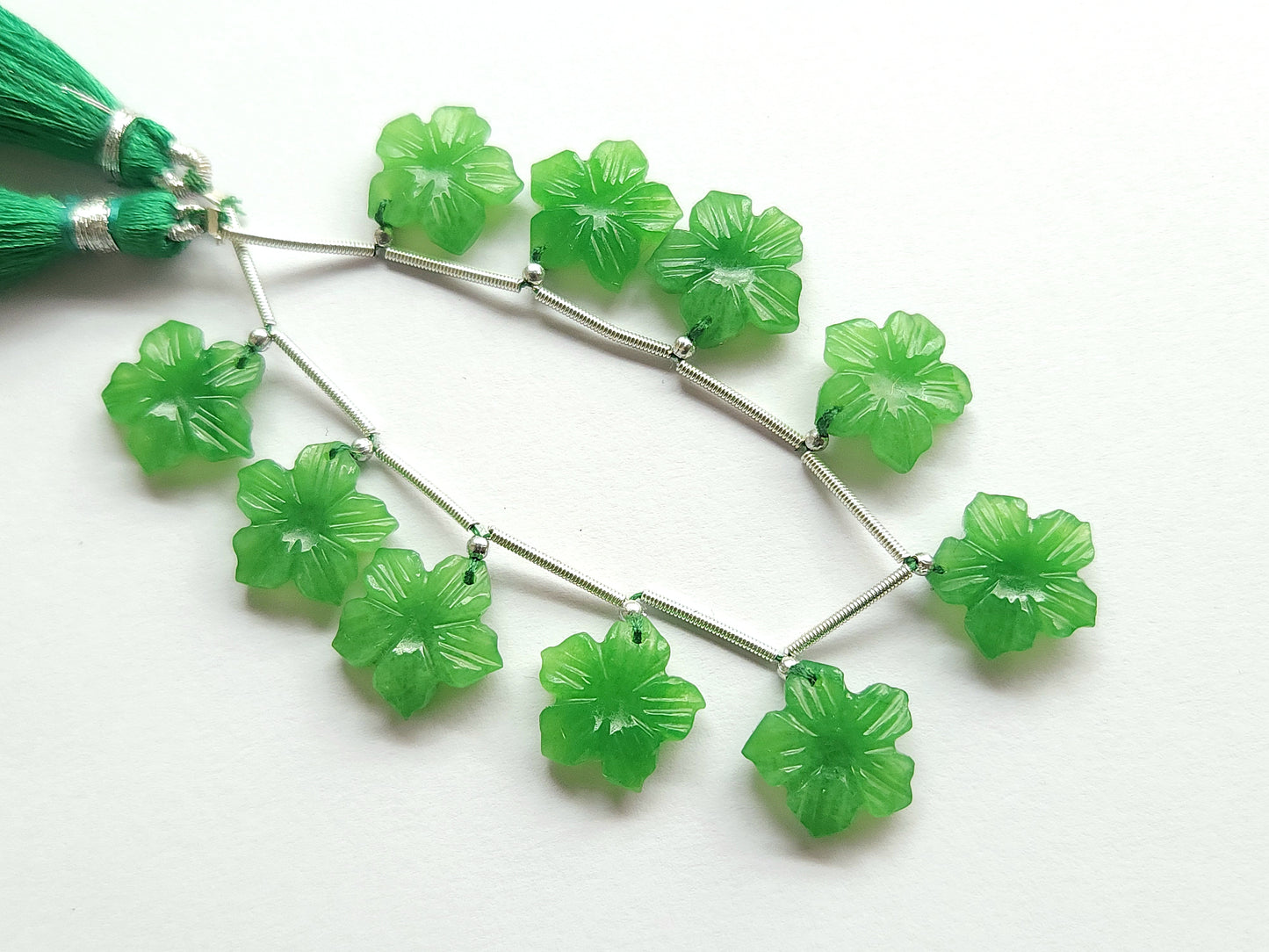 Green Quartzite Flower Carved Beads