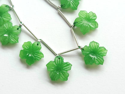 Green Quartzite Flower Carved Beads