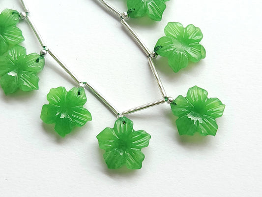 Green Quartzite Flower Carved Beads