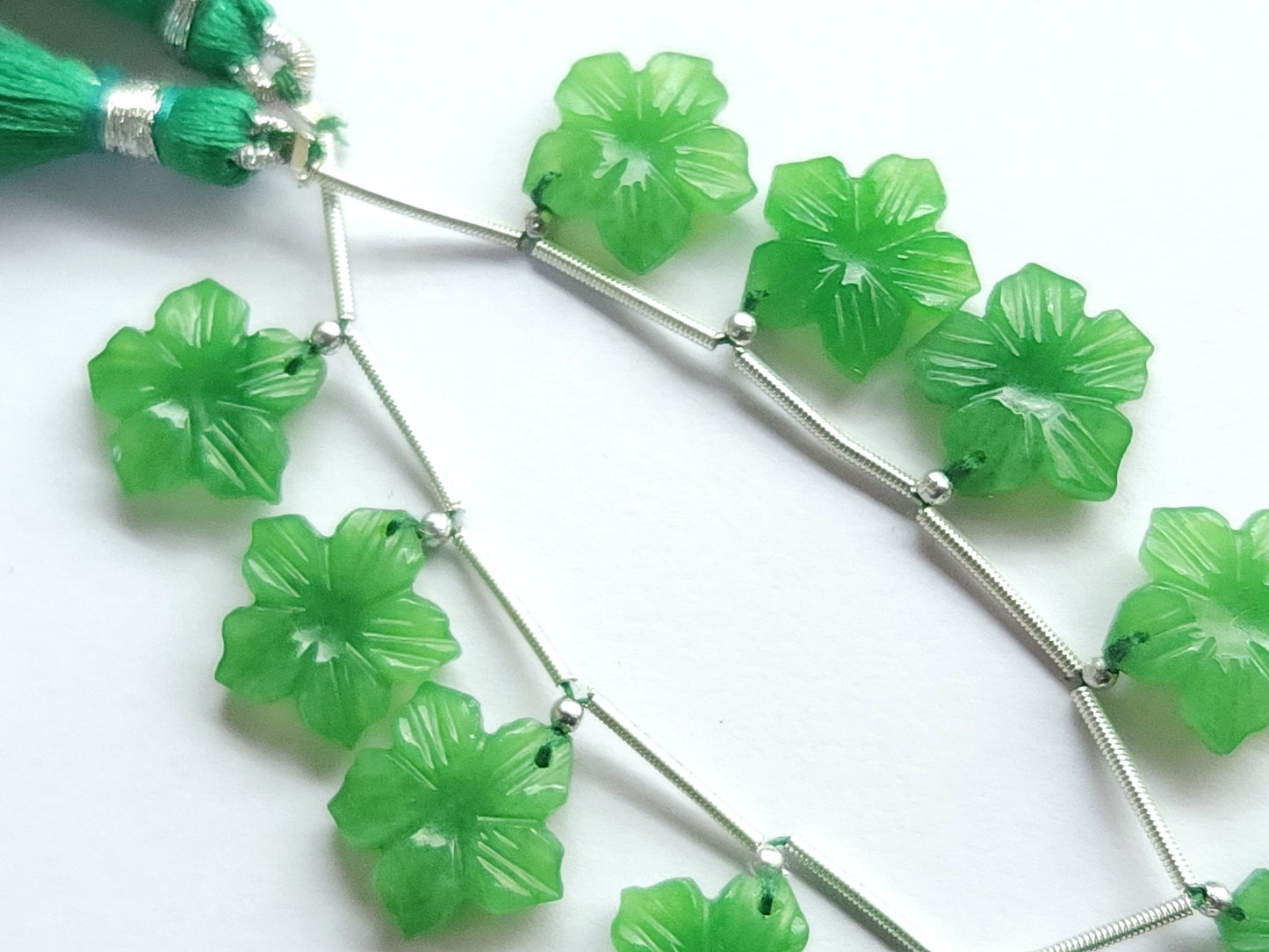 Green Quartzite Flower Carved Beads