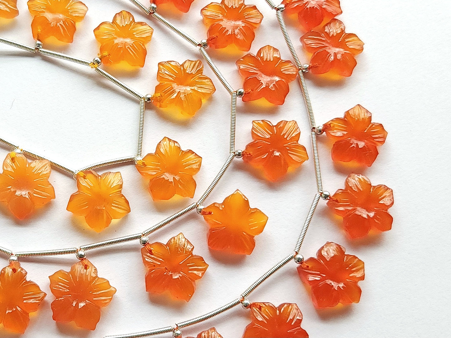 Orange Quartzite Flower Carved Beads