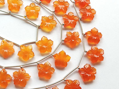 Orange Quartzite Flower Carved Beads