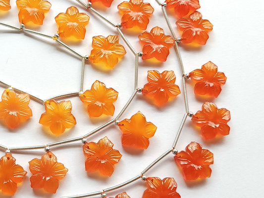Orange Quartzite Flower Carved Beads