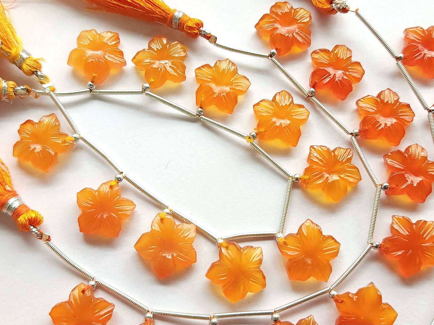 Orange Quartzite Flower Carved Beads