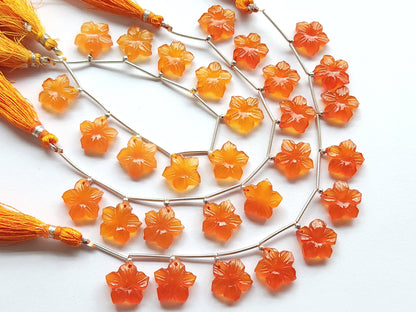 Orange Quartzite Flower Carved Beads
