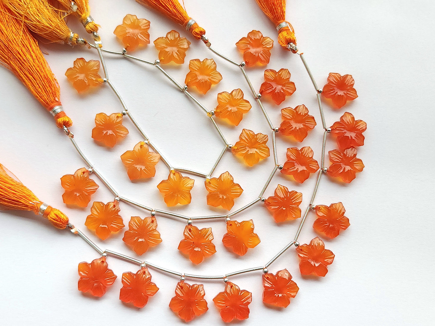 Orange Quartzite Flower Carved Beads