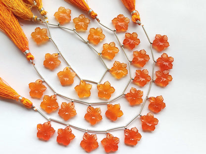Orange Quartzite Flower Carved Beads