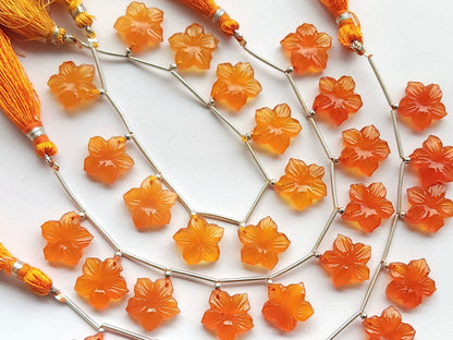 Orange Quartzite Flower Carved Beads