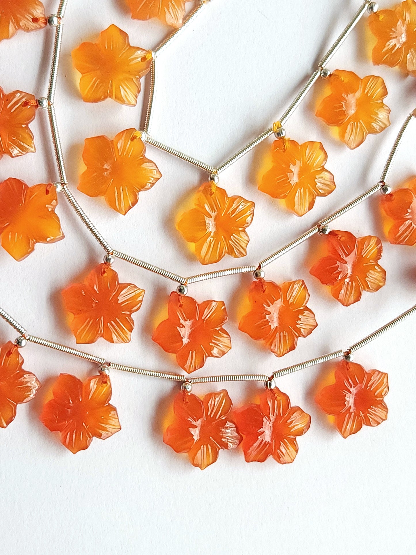 Orange Quartzite Flower Carved Beads