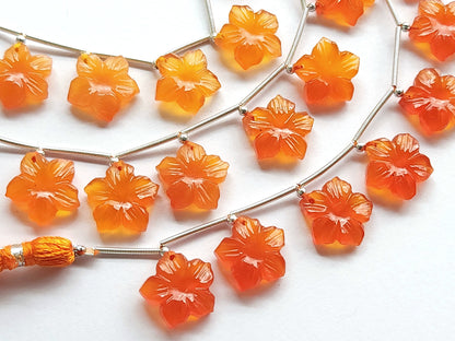 Orange Quartzite Flower Carved Beads