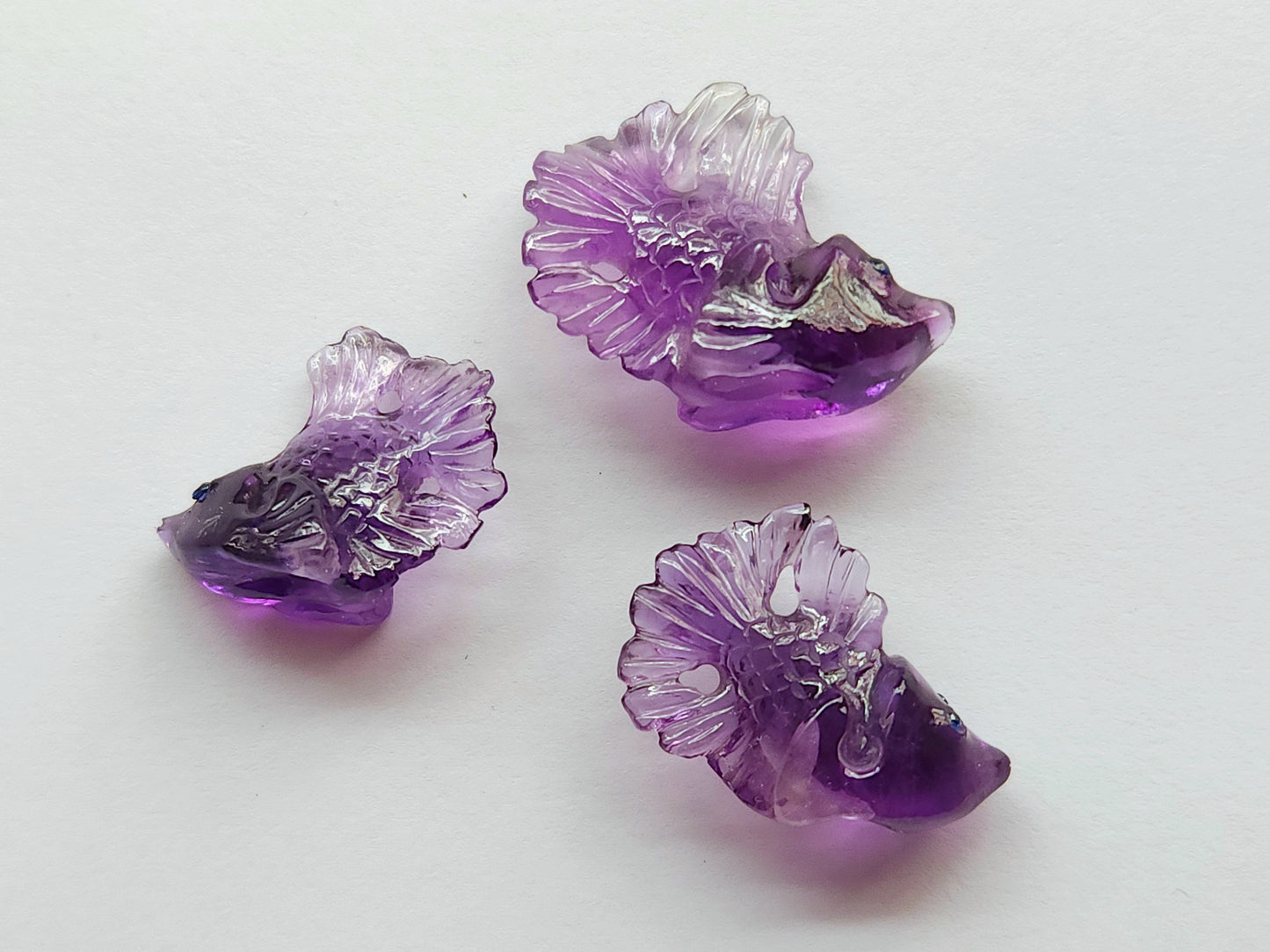Natural Purple Amethyst Hand-Carved Fishes | Unique Fish Carvings Design