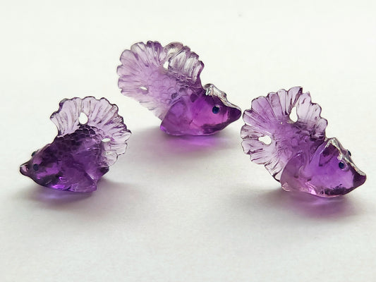 Natural Purple Amethyst Hand-Carved Fishes | Unique Fish Carvings Design