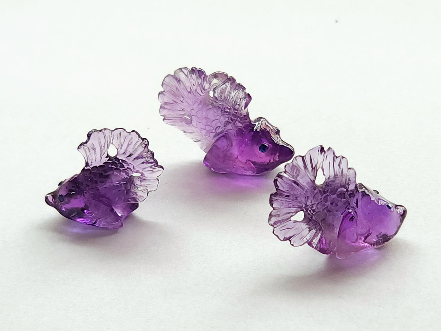 Natural Purple Amethyst Hand-Carved Fishes | Unique Fish Carvings Design