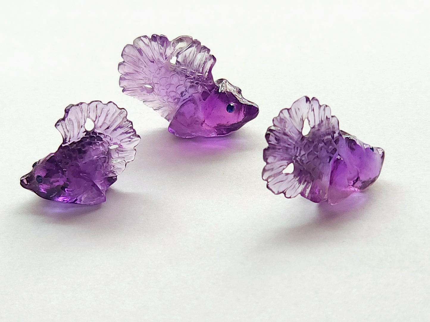 Natural Purple Amethyst Hand-Carved Fishes | Unique Fish Carvings Design