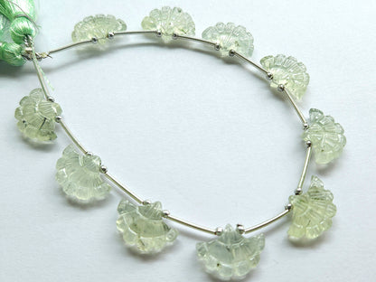Natural Green Prehnite Fancy carved beads