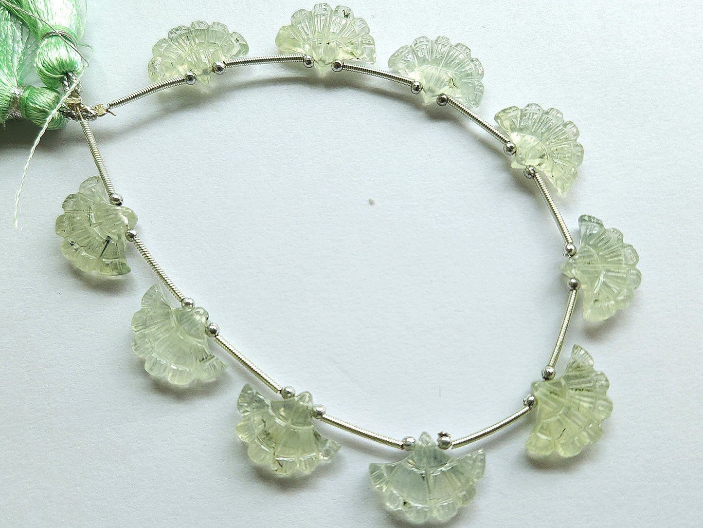Natural Green Prehnite Fancy carved beads