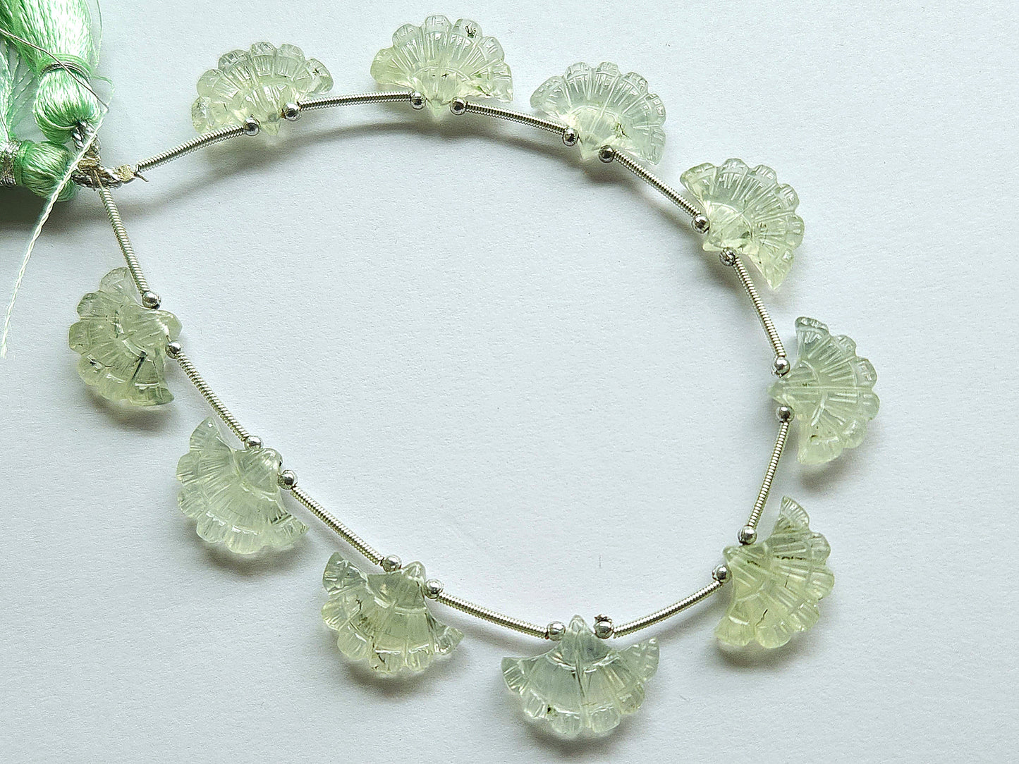 Natural Green Prehnite Fancy carved beads