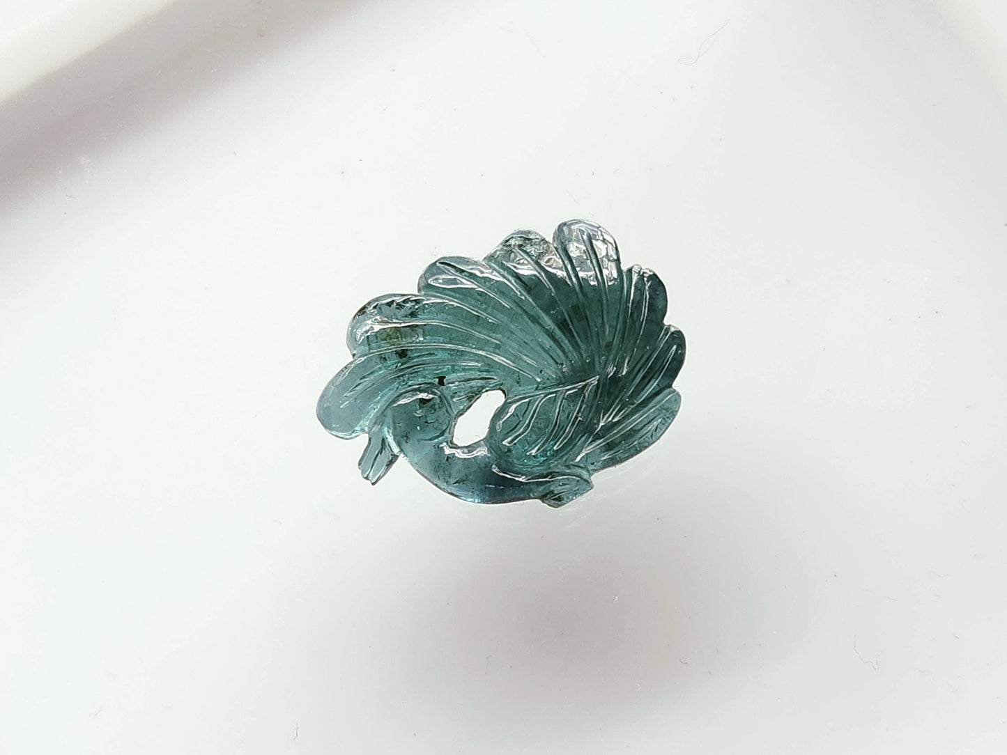 Natural Tourmaline Peacock Carving | Hand-Carved Bird Gemstone